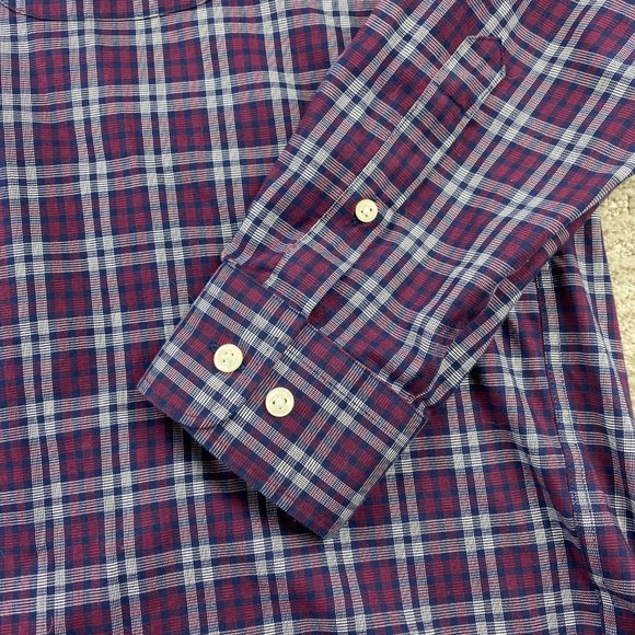 Button Down Shirt Men Extra Extra Large XXL Burgundy Blue White Plaid Kirkland - Picture 2 of 9